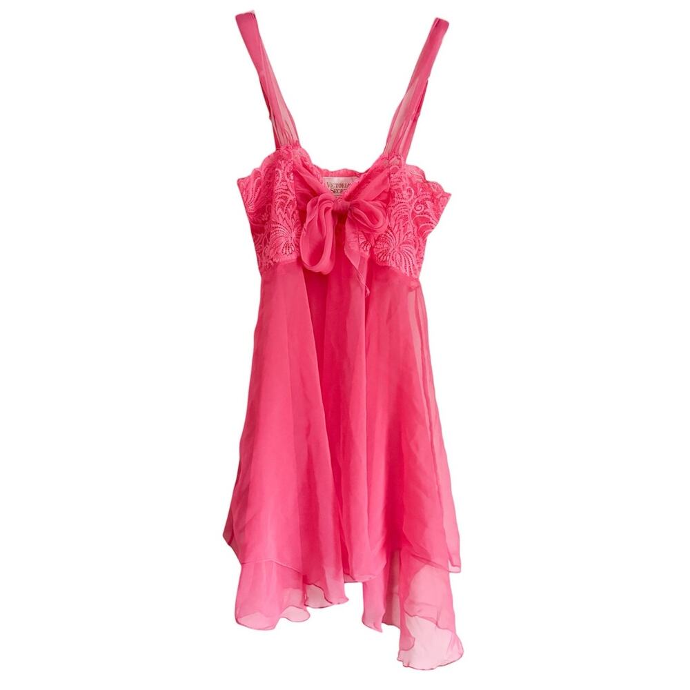 Vintage Victoria's Secret Babydoll Slip Dress Mini Hot Pink Sheer Fairy Y2K 90s